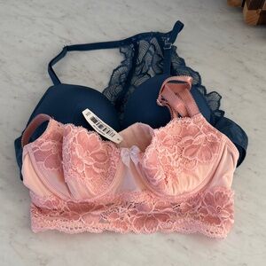 Adore Me Lace Trim Pink and Blue Bra Set